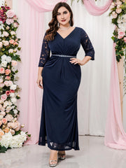  Colorblock Sequin Lace Bridesmaid Maxi Dress