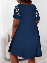  Leaf Print Short Sleeve Round Neck Dress