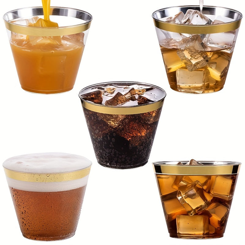 10pcs 9oz Disposable Cups With Golden Rim Wedding Party Supplies