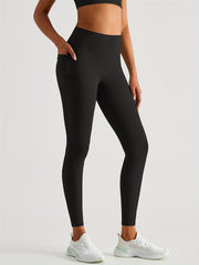 High Waist Fleece Sports Pants With Pocket Seamless Solid Yoga Leggings