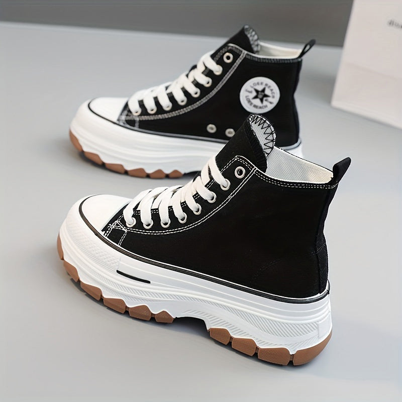 Women's High Top Canvas Shoes Lace Up Platform Sneakers