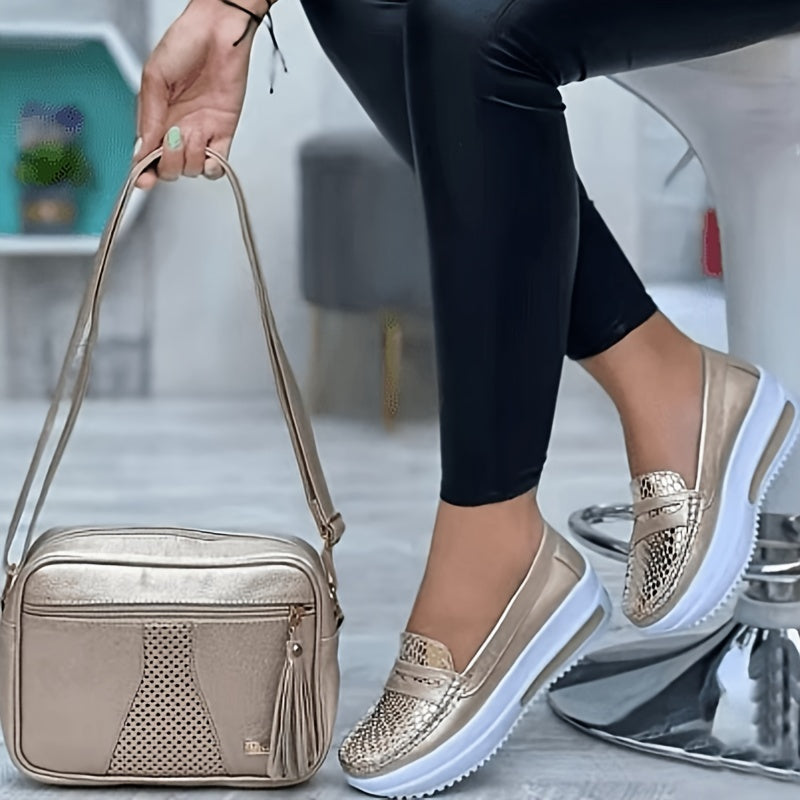 Women's Platform Slip-on Loafers Round Toe Soft Sole Shoes