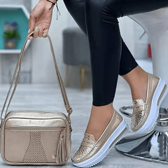 Women's Platform Slip-on Loafers Round Toe Soft Sole Shoes
