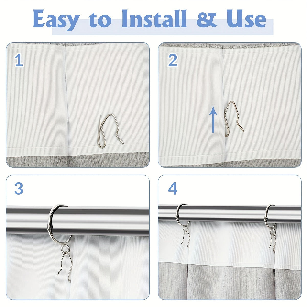100pcs Stainless Steel Curtain Hooks for Drapes