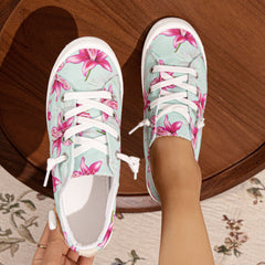 Women's Lily Flower Canvas Shoes Lace Up Low Top Sneakers