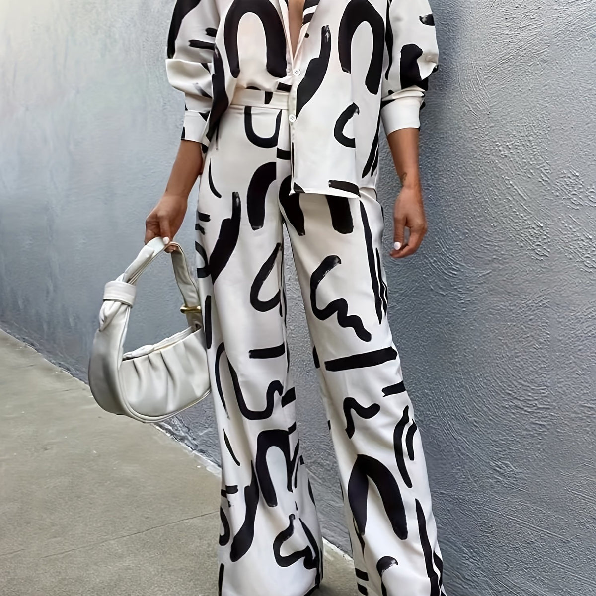  Graffiti Print Long Sleeve Shirt & Pants Set