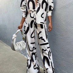  Graffiti Print Long Sleeve Shirt & Pants Set