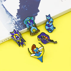 Starry Cat Moon Girl Hourglass Diver Double Head Bird Brooch