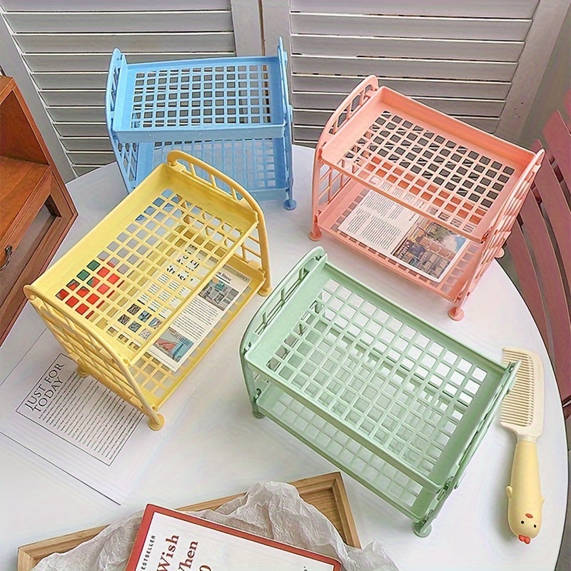 2 Tier Desktop Stationery Rack Storage Holder Plastic Shelf Makeup Organizer