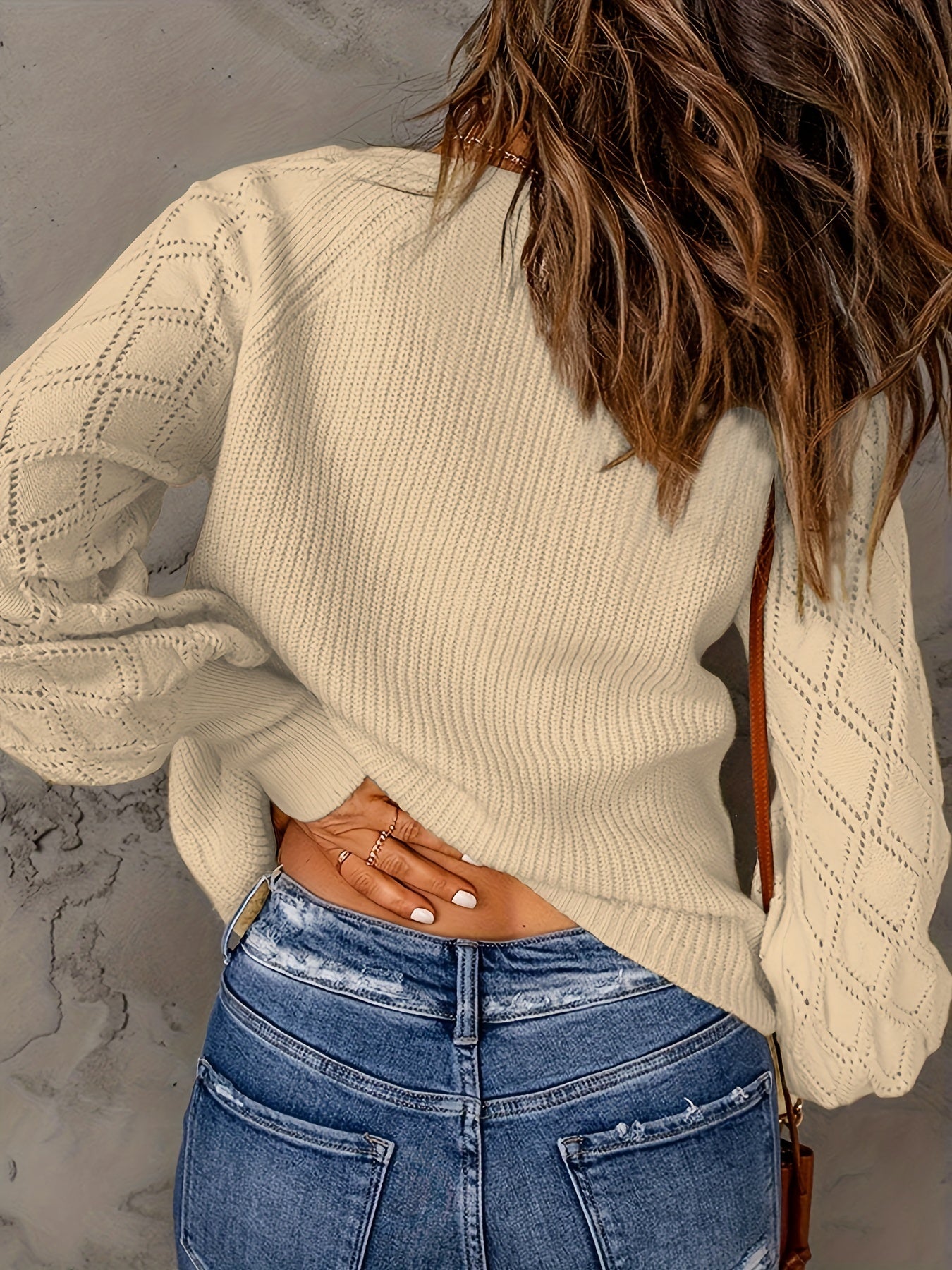  Solid Lantern Sleeve Stretch Knitted Cardigan