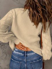  Solid Lantern Sleeve Stretch Knitted Cardigan