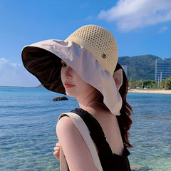 Oversized Brim Ponytail Visor Hat Bowknot Bucket Hat