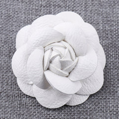 Unisex PU Leather Camellia Flower Boutonniere Stick Brooch Pin