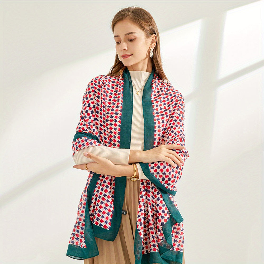 Geometric Floral Print Scarf Warm Shawl Outdoor Windproof Head Wrap