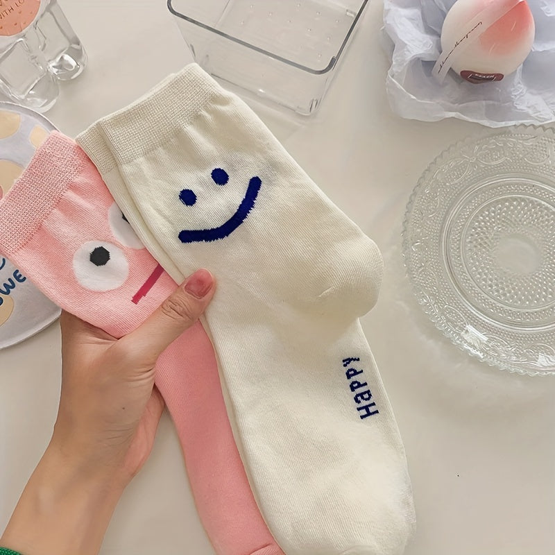 2 Pairs Cartoon Print Socks Comfy & Breathable Mid Tube Socks Women's Stockings