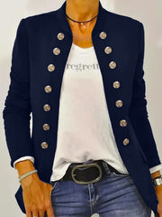  Casual Blazer Solid Button Long Sleeve Stand Collar