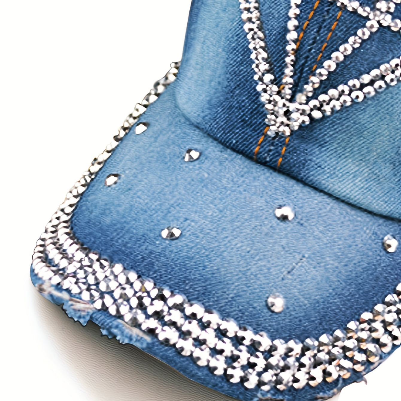 Rhinestone Heart Baseball Cap Denim Distressed Sun Hat Adjustable