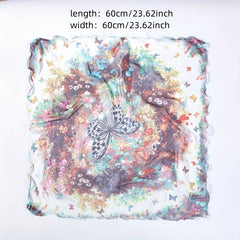 Butterfly Print Boho Georgette Scarf Vintage Silk Shawl