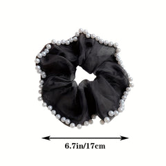 Organza Scrunchies Hair Tie with Faux Pearl Brim Elastic Ponytail Holder