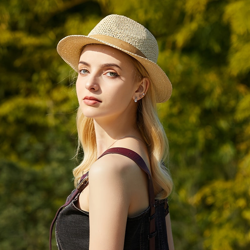 Apricot Hollow Sun Hat Short Brim Fedora French Style Straw Hat