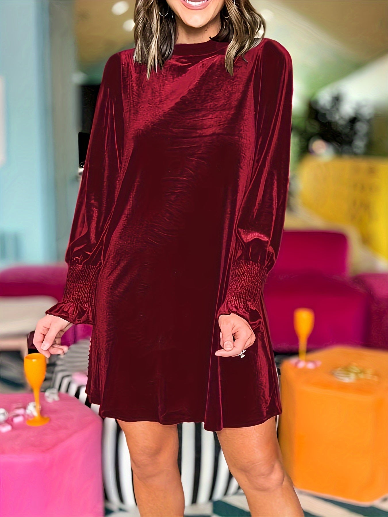  Lantern Sleeve Mini Dress