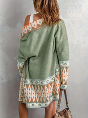  Colorblock Geo Print Open Front Cardigan