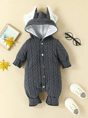 Baby Girls Rabbit Ear Hooded Warm Jumpsuit Romper