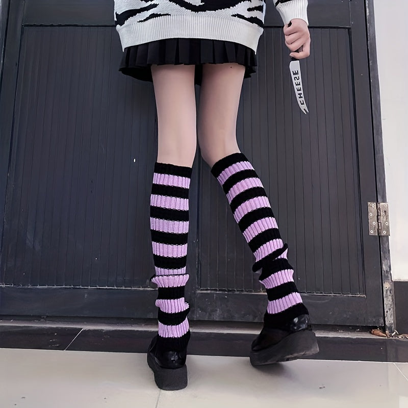 2 Pairs Rib Knit Leg Warmers Lolita Knee High Socks All-match Women's Stockings