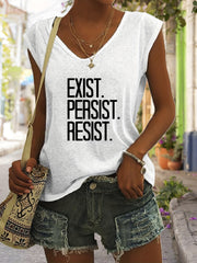 Letter Print V Neck Tank Top Casual Sleeveless