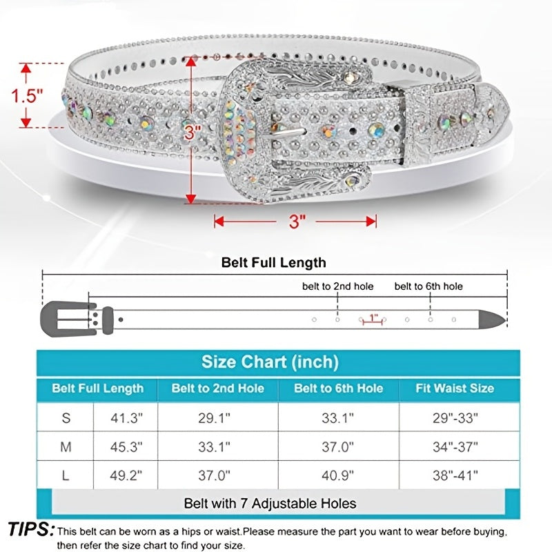 Punk Rhinestone Belt Vintage Bling Cowboy Cowgirl Waist Belt