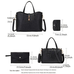 4 Pc Crocodile Embossed Bag Set Shoulder & Handbag & Wallet & Card Case