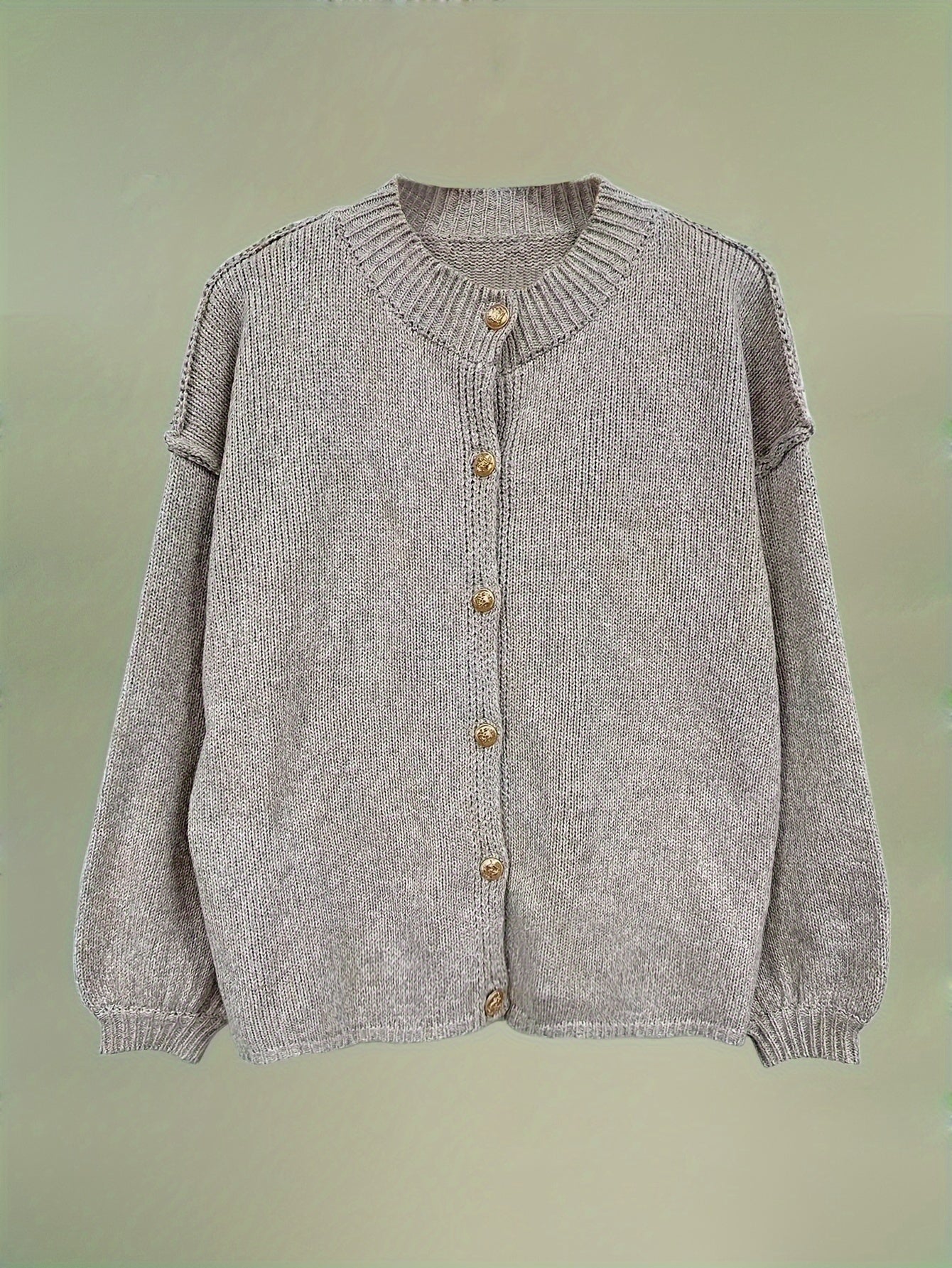 Solid Lantern Sleeve Button Up Stretch Cardigan