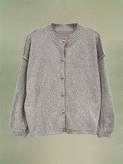  Solid Lantern Sleeve Button Up Stretch Cardigan