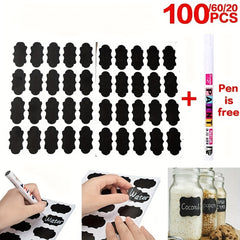 100pcs Waterproof Chalkboard Spice Jar Labels Blackboard Marker Pen Stickers