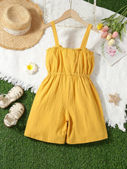 Girls Button Bow Cotton Cami Romper Jumpsuit