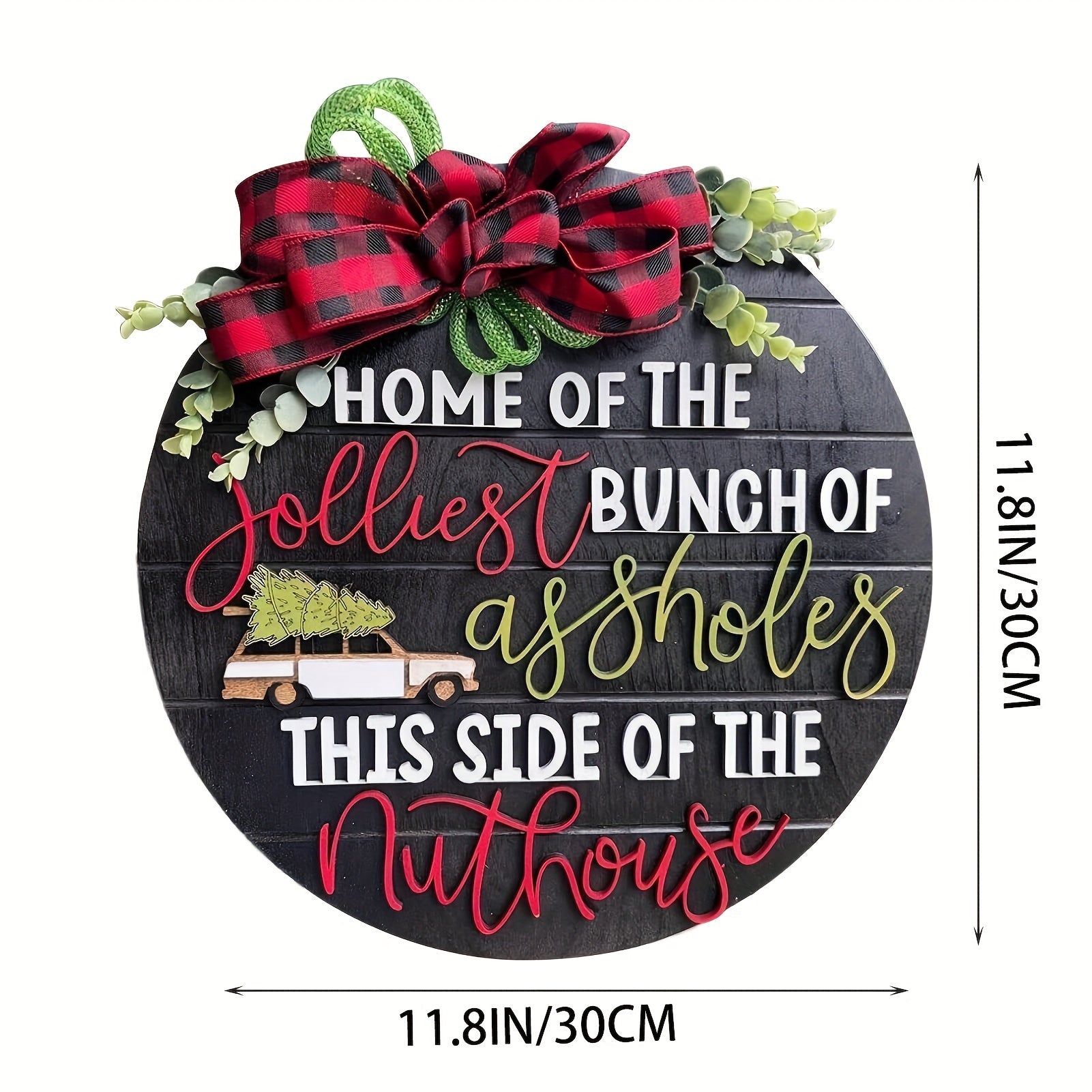 3D Crazy Christmas Holiday Funny Door Hanger Wooden Sign