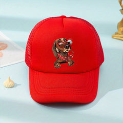 Mesh Print Glasses Dog Baseball Cap Sunshade Breathable Peaked Cap Trucker Hat