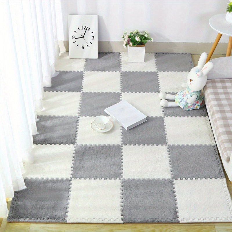 6pcs Interlocking Shaggy Soft Foam Mat Anti-slip Area Rugs