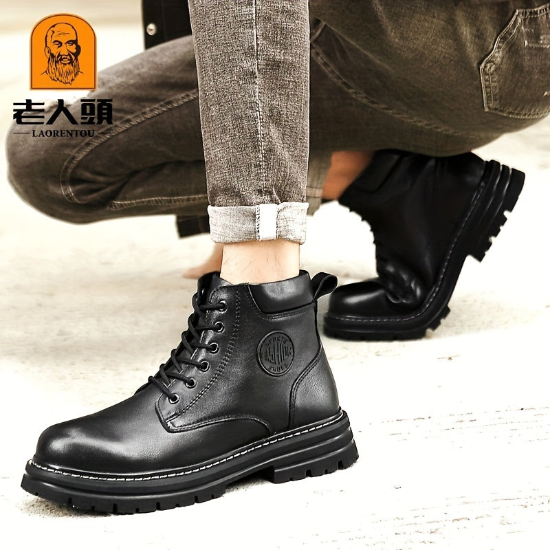 Men's Leather Ankle Boots Lace-up Casual Low Heel Shoes