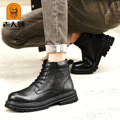 Men's Leather Ankle Boots Lace-up Casual Low Heel Shoes