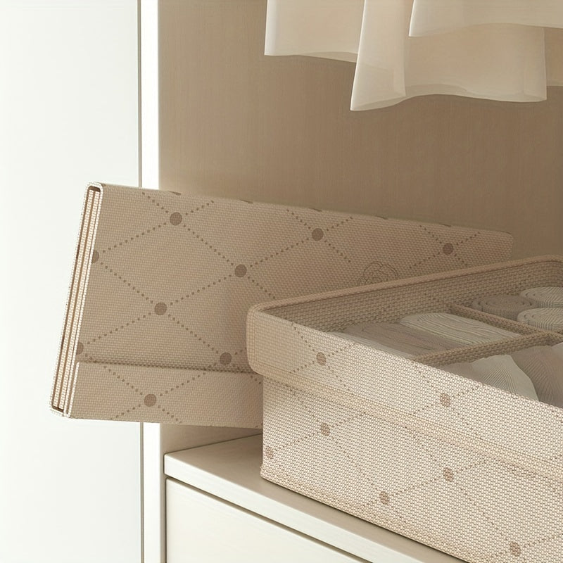 Underwear Drawer Storage Box Fabric Basket With Grids Handles