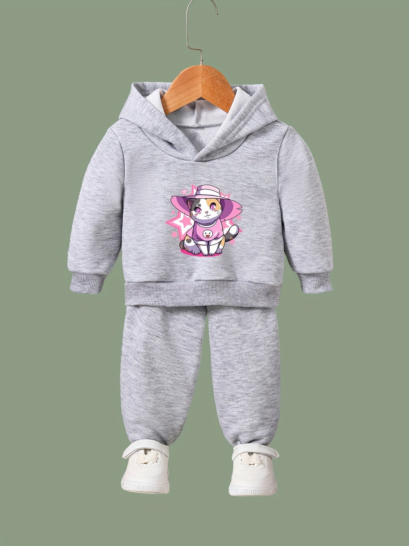 Cat Print 2pcs Girls Outfits For Sports Spring Fall Outdoor Gift