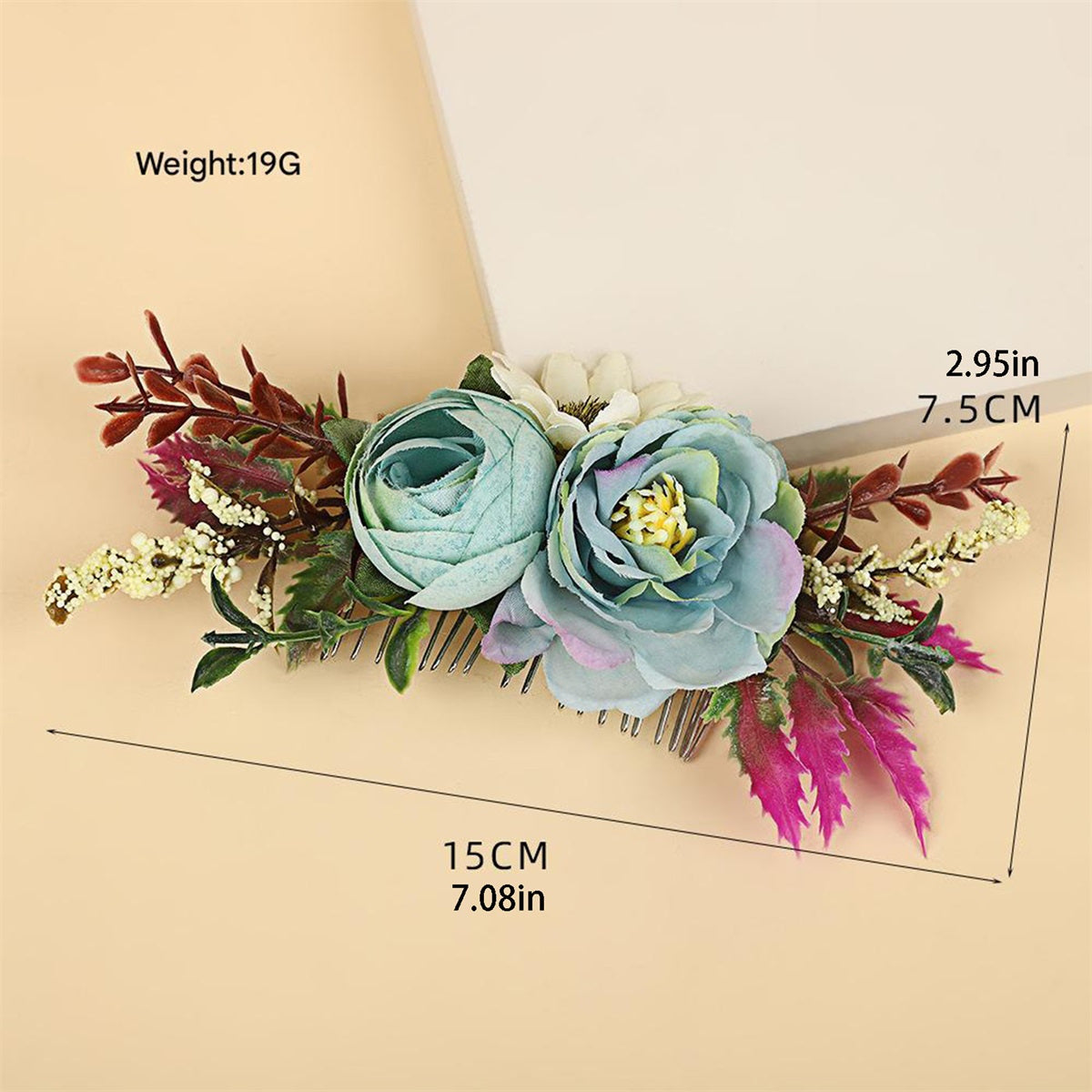 Pink Rose Flower Hair Comb for Wedding Prom Party with Non Slip Base