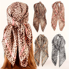 Leopard Print Square Scarf Classic Shawl Women Silk Head Wrap Vintage