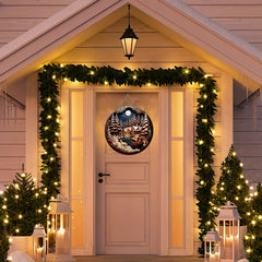 Christmas Wooden Door Hanging Tree Moon Forest Night Signboard