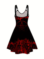 Skeleton Print Ring Linked Dress Dark Style Vintage Dress