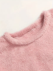  Fuzzy Fleece Pajamas Set Crew Neck Crop Top & Joggers