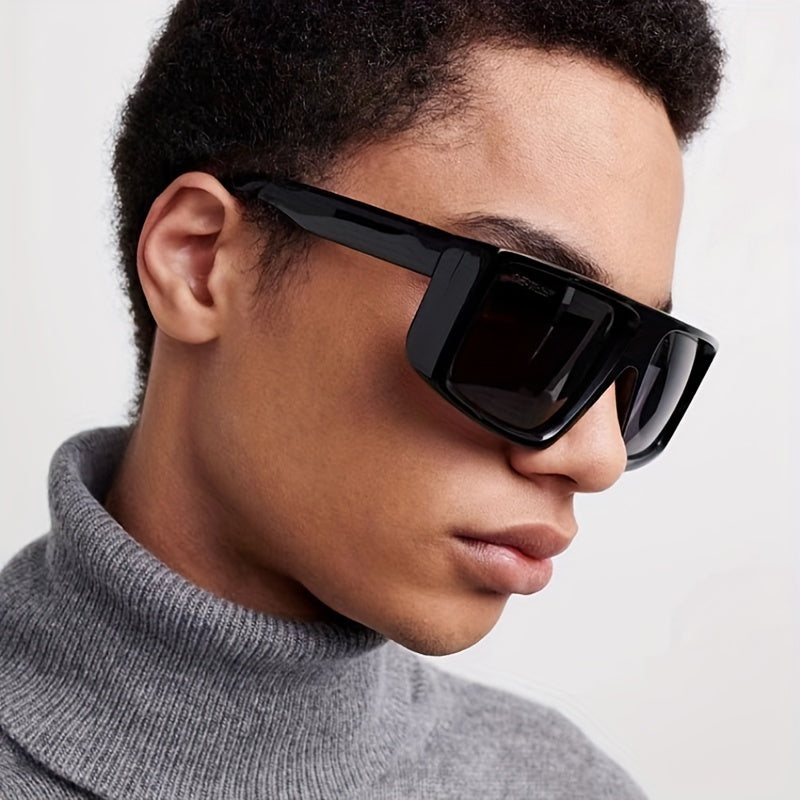 Men's Large Square Frame Sunglasses Flat Top UV400 Sunshade