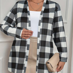  Plaid Print Long Sleeve Open Front Cardigan