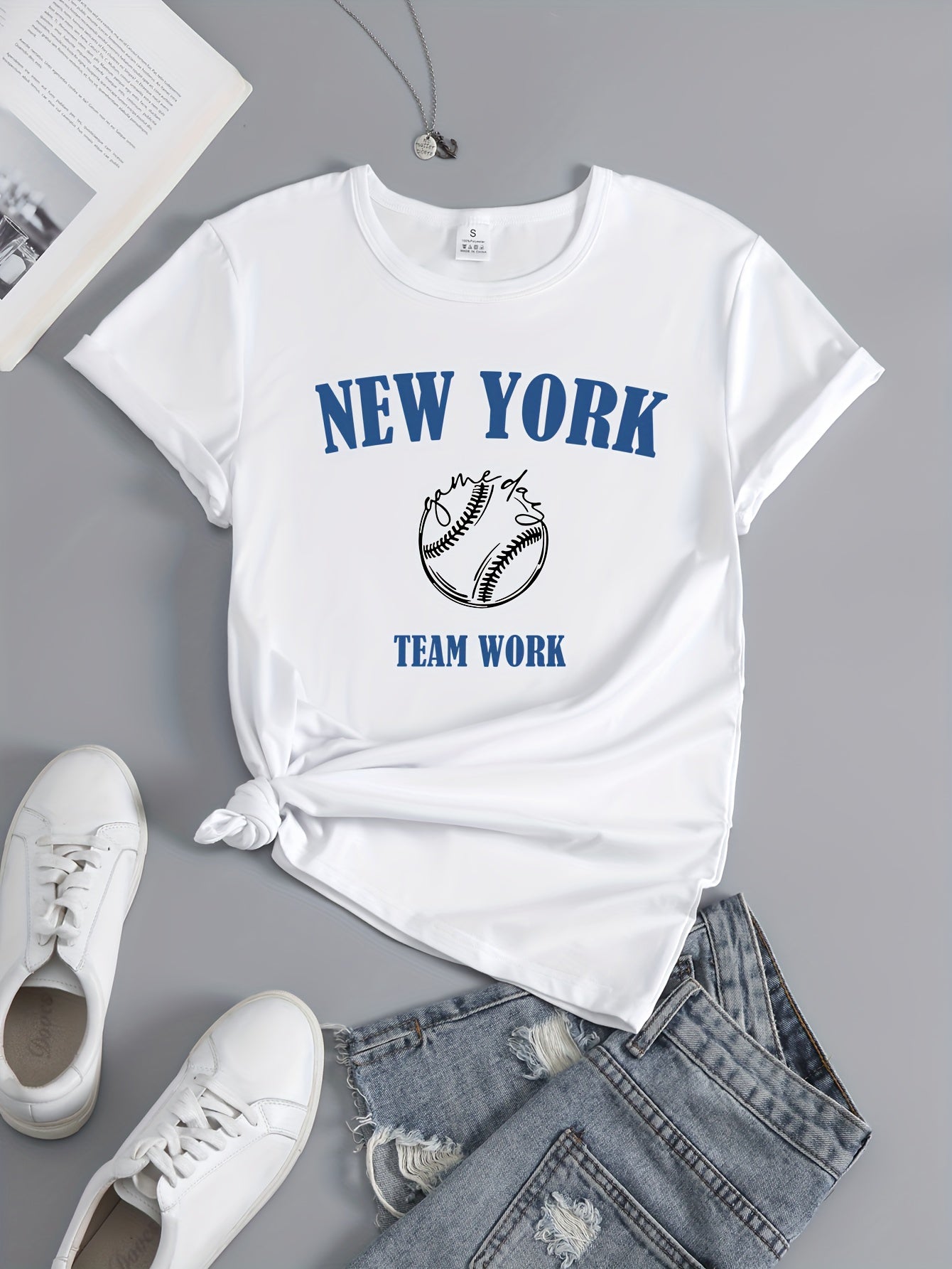 York Baseball Graphic Short Sleeve Sports T shirt Women's Activewear